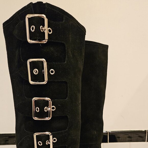 JEFFREY CAMPBELL Trouble Buckle Boot In Black Suede Silver Size 8.5 - Picture 10 of 14